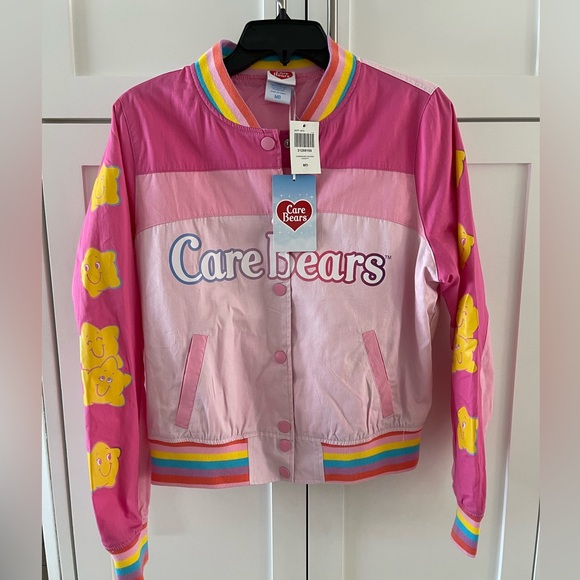 CARE BEARS Rainbow Varsity Bomber Racing Jacket Girls Juniors Size Medium NEW - Picture 3 of 8